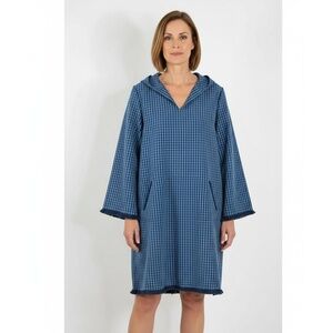 TUCKERNUCK Hooded Dress Womens Size XXL Blue Checkered Bell Sleeves‎